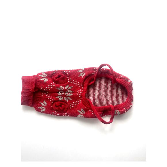 Dog Christmas Sweater Red w/ Gray Snowflakes - Picture 2 of 4